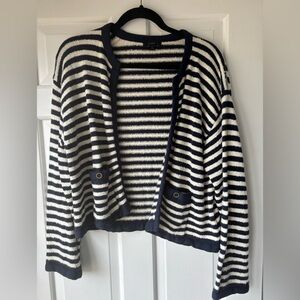 J.Crew Classic Navy and Cream Striped Knit sweater jacket